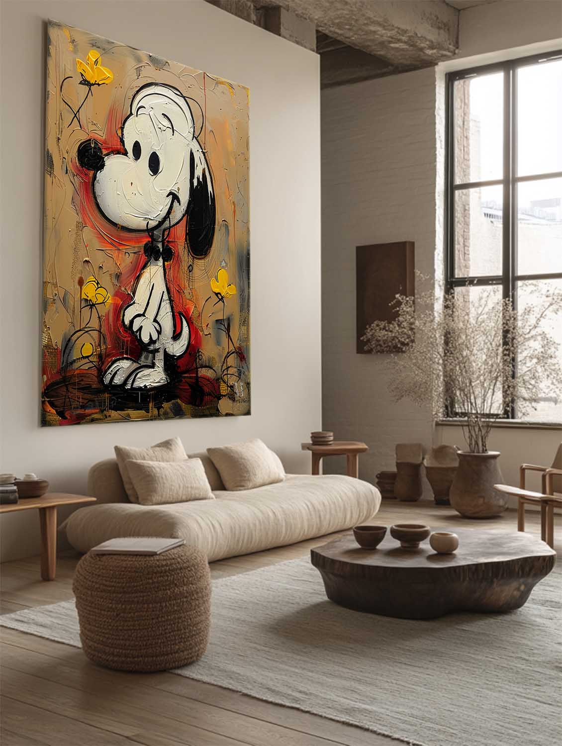 Graffiti Textured Snoopy Cartoon Abstract Painting