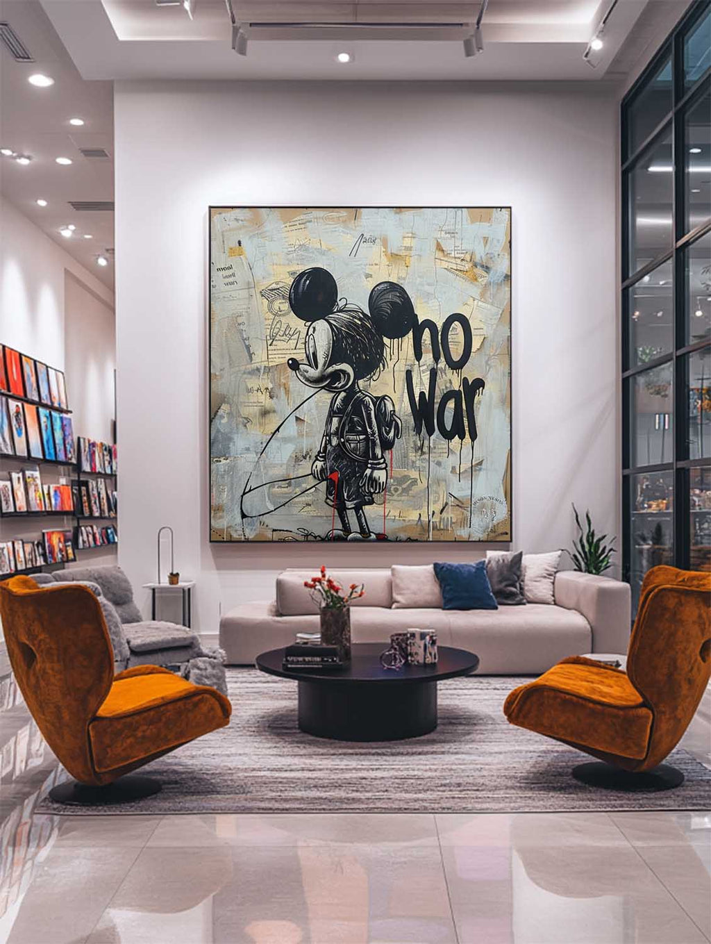 "No War" Motif Mickey Mouse Graffiti Painting