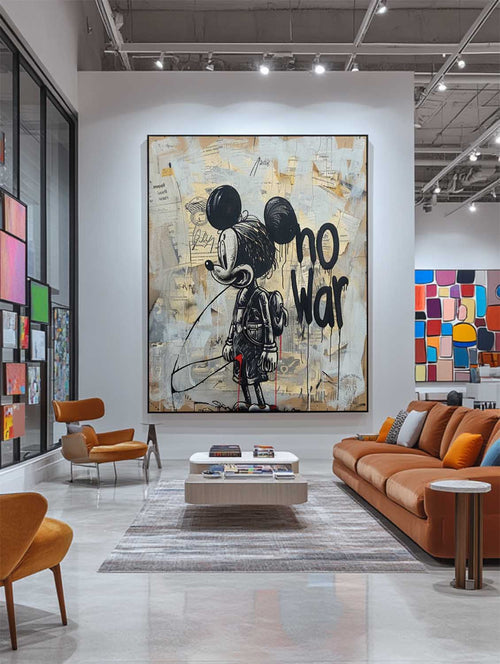 "No War" Motif Mickey Mouse Graffiti Painting