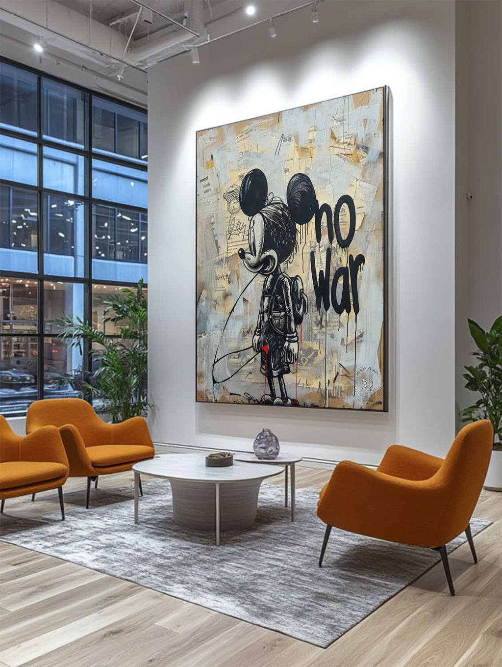 "No War" Motif Mickey Mouse Graffiti Painting