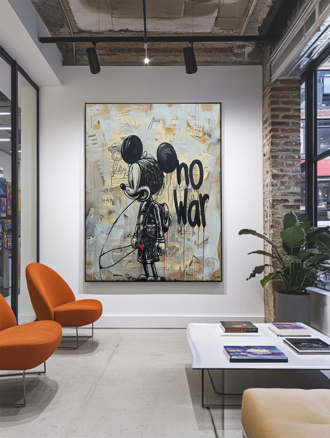 "No War" Motif Mickey Mouse Graffiti Painting