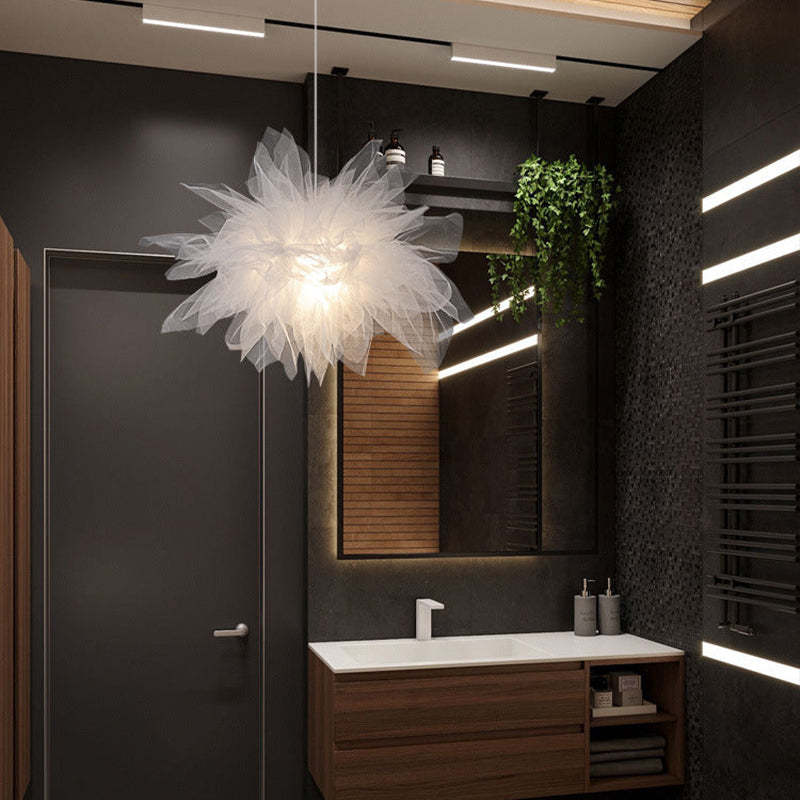 Arisha Modern Flower Fabric Pendant Light, Bedroom, White