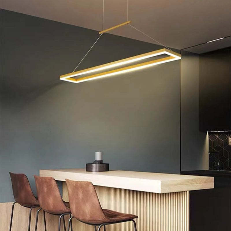 Gloen Modern Rectangular Hanging Pendant Light, Gold/Coffee