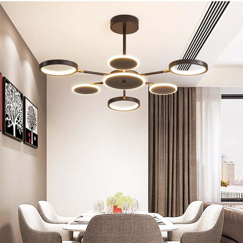 Arisha Modern Led Chandelier, Geometric, Black Dimmable