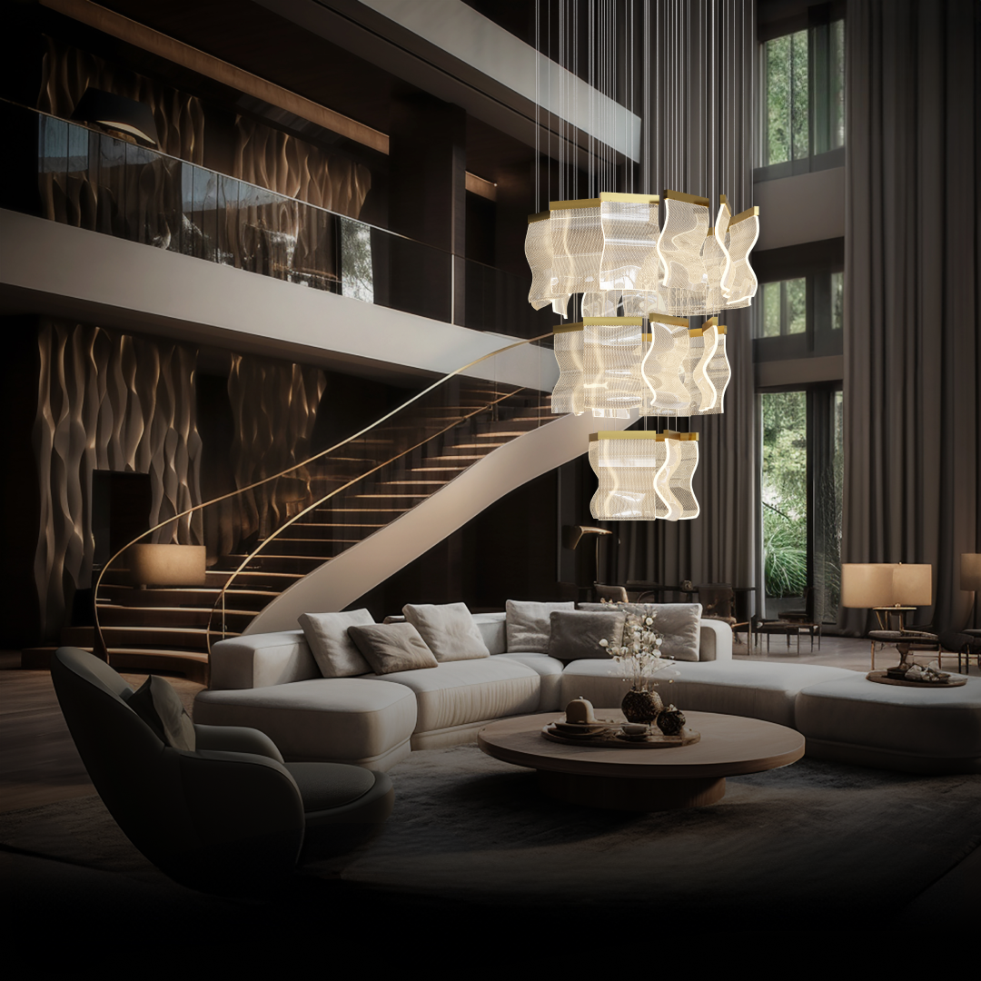 Kristy Industrial Chandelier Wave /Metal Gold Bedroom/Living Room
