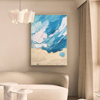 Textured Coastal Impasto Oil Painting Blue Wave Beach