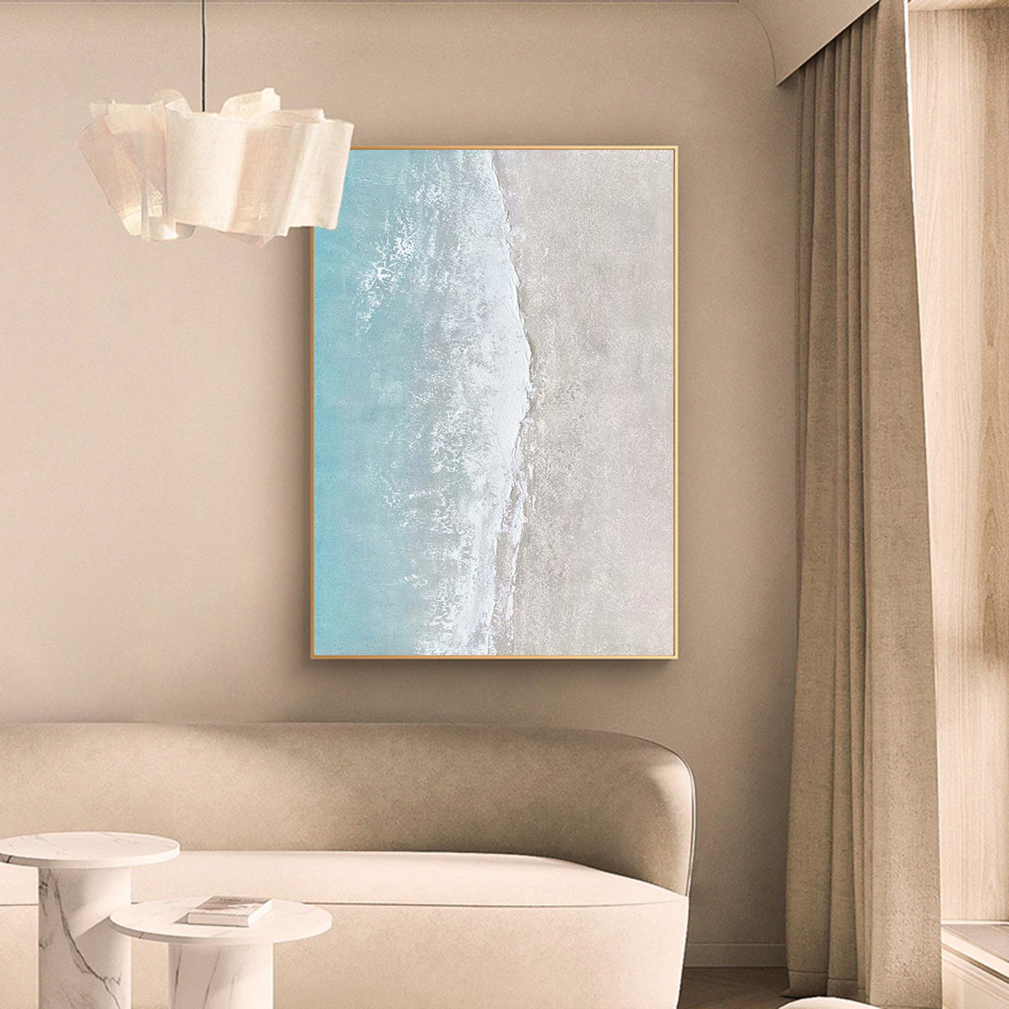 Textured Coastal Minimalist Art Turquoise Wave Sand