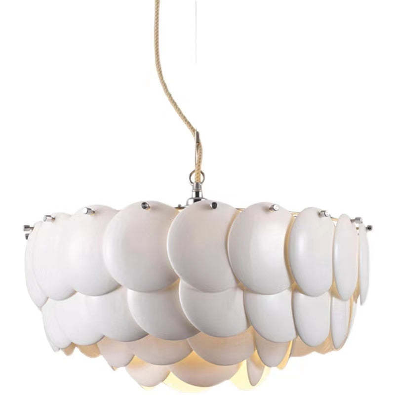 Arisha Wihte Art Deco Chandelier Light Fixture, Ceramic Leaf & Metal