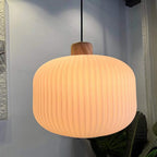 Muto Modern Wood/Glass Pendant Light, White
