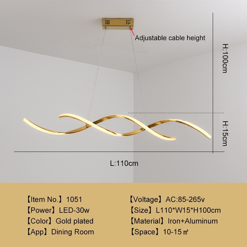 Arisha Modern Wavy Metal/ Pendant Light, Chrome/Gold