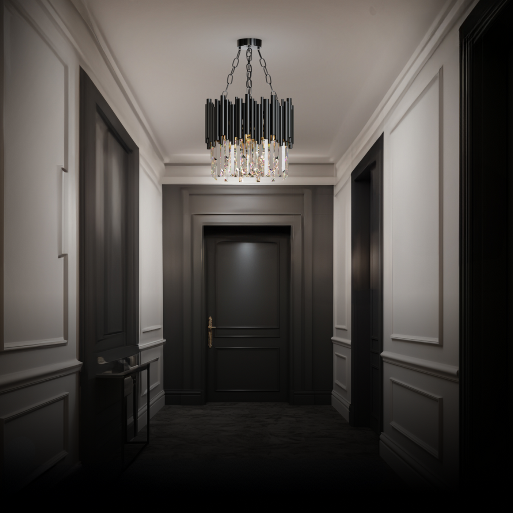 Kristy Industrial Cylindrical Crystal/Metal Chandeliers Black Living Room