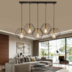 Arisha Rustic Farmhouse Geometry  3/5 Light Pendant Light, Black