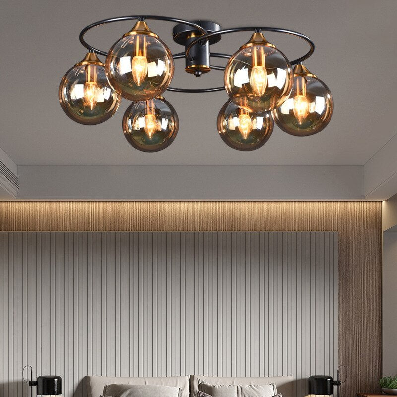 Valentina Nordic Bubble Glass Ceiling Light, Gray/Amber