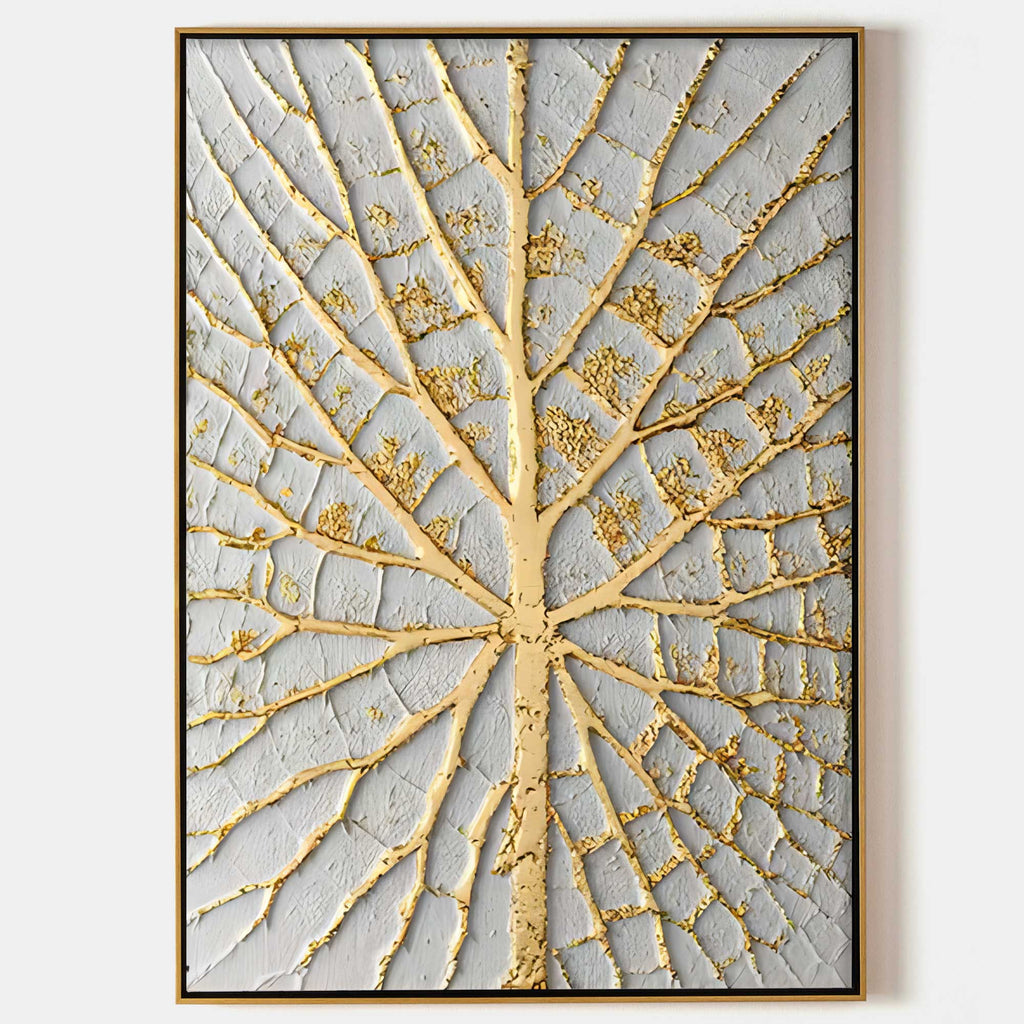 Kintsugi-Inspired Golden Tree Bas-Relief Painting