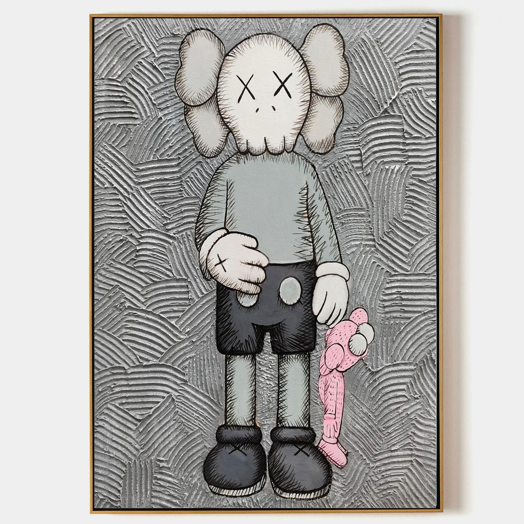 Kaws Companion with Pink Doll Pop Art Painting