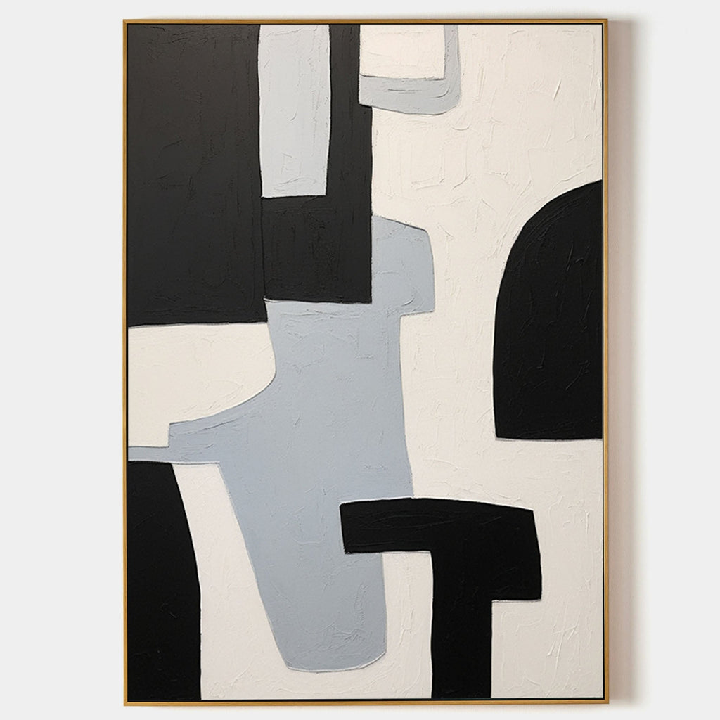 Minimalist White Grey Geometric Oil Painting