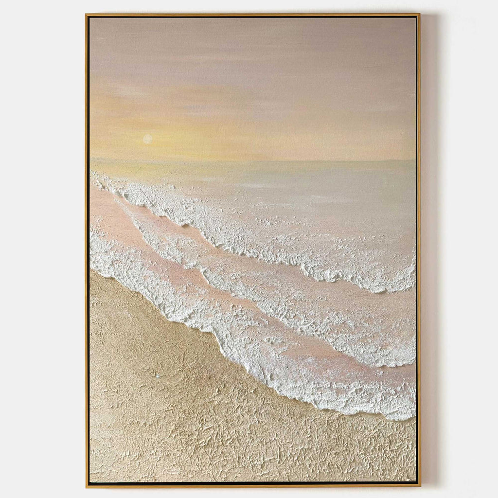3D Textured Coastal Sunset Painting Minimalist Neutral Tone
