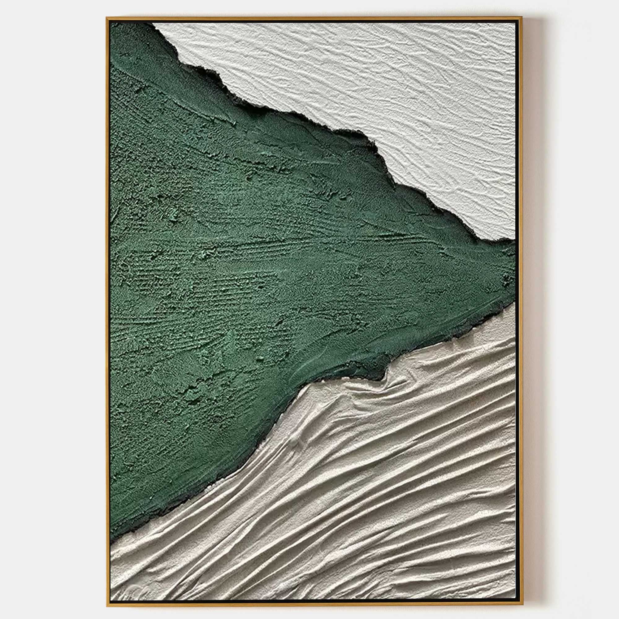 Emerald Green Landscape Bas-Relief Painting