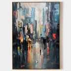 Vertical Abstract Cityscape Impasto Painting