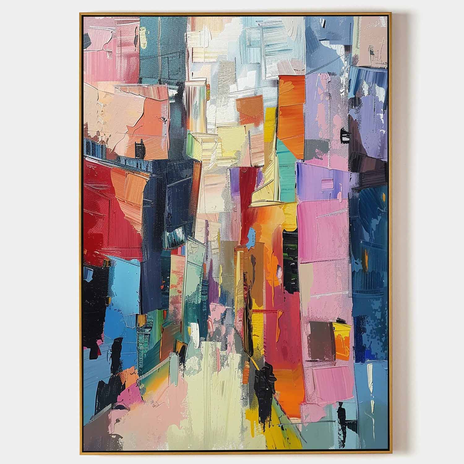 Vibrant Cubist Color Block Impasto Painting