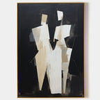 Cubist Style Couple Figure Oil Painting Black Beige