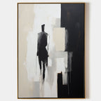Minimalist Solitary Figure Oil Painting Black Beige Wall Art