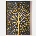 Plaster Art Black And Gold Leaf Vein Textured Painting