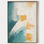 Tactile Impasto Oil Painting Teal White Orange