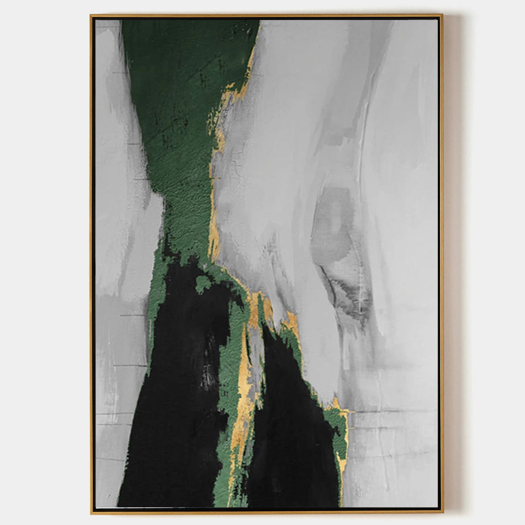 Emerald & Gold Abstract Painting Vertical Luxury