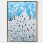 Textured Ski Resort Landscape Impasto Painting