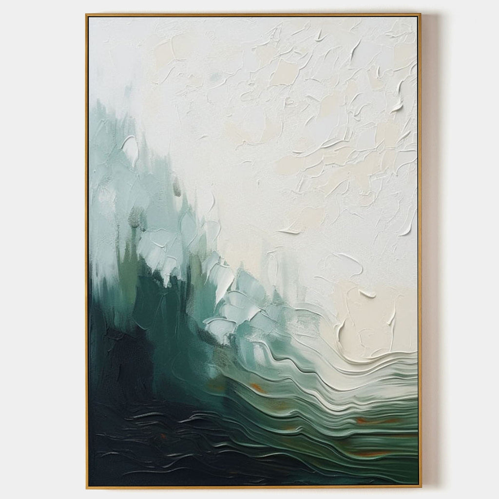 Emerald Ocean Wave Impasto Painting