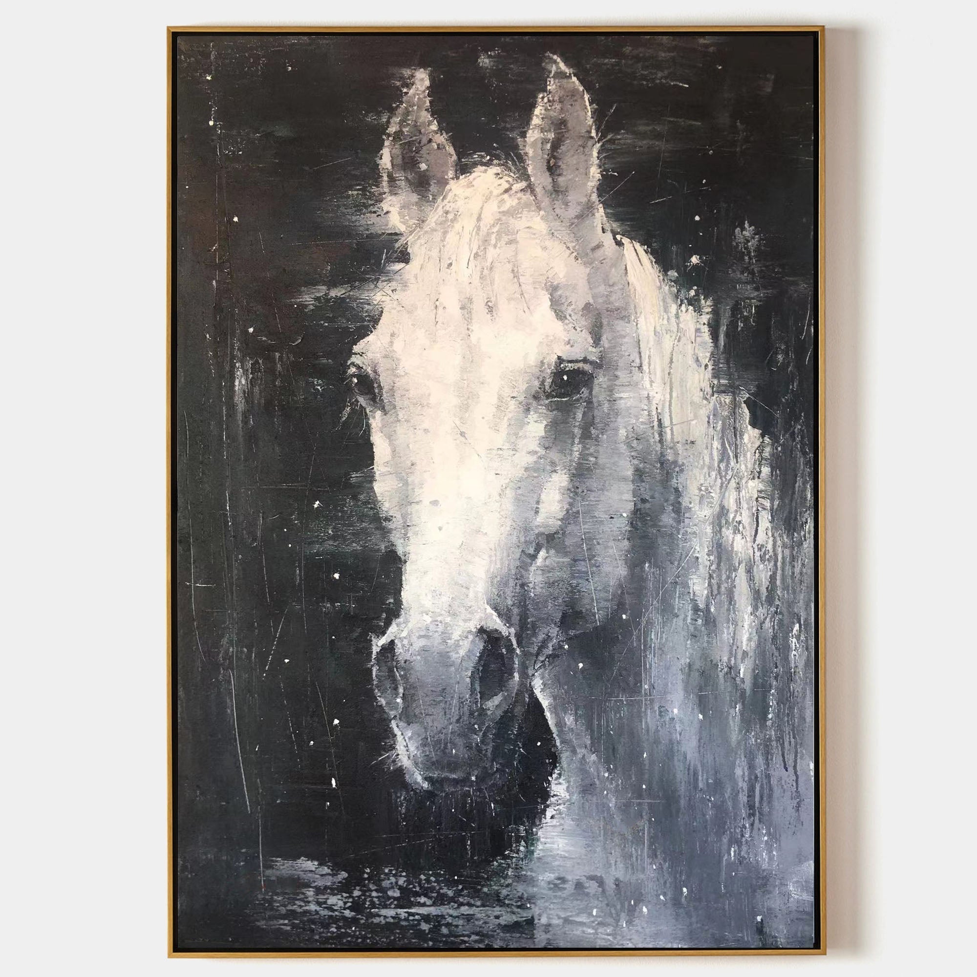 Nocturnal White Horse Portrait Painting