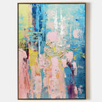 Vibrant Impasto Oil Painting Blue Pink Yellow
