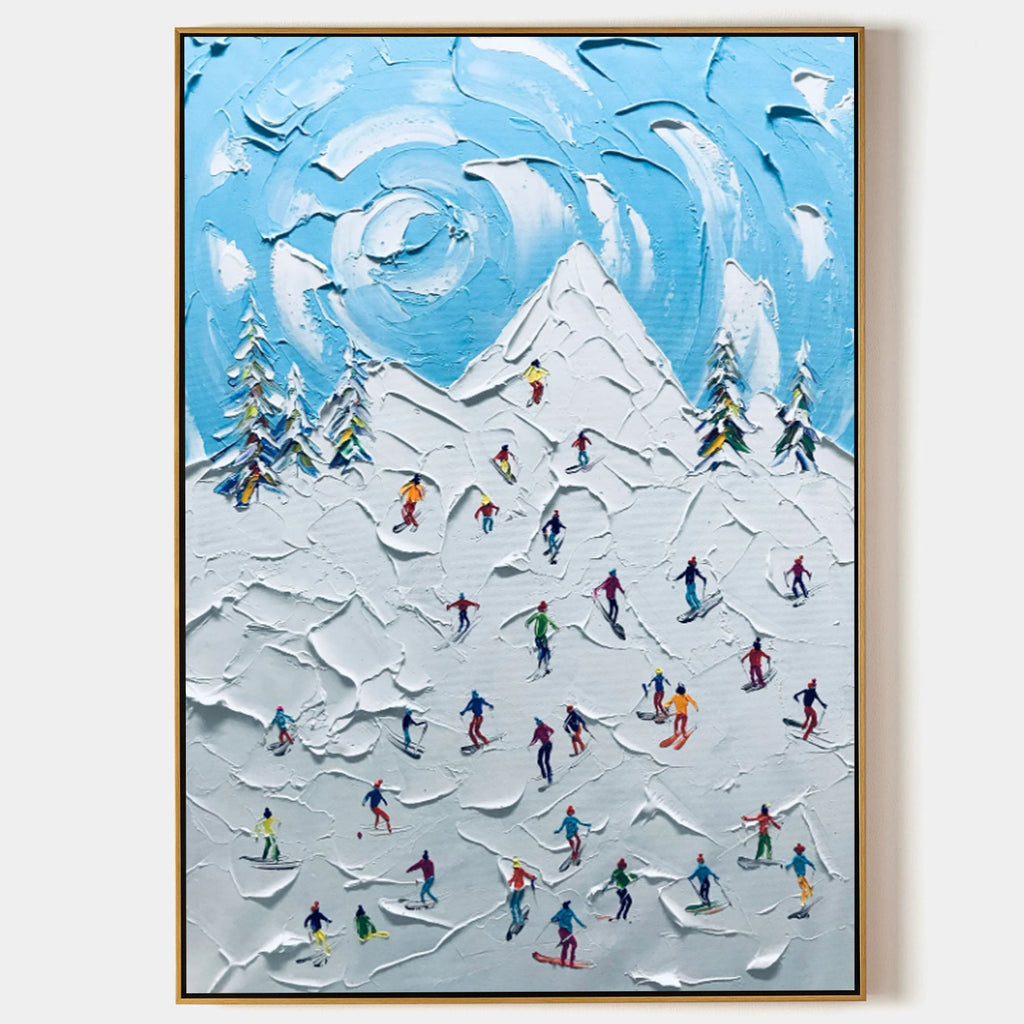 Textured Ski Resort Landscape Impasto Painting
