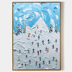 Textured Ski Resort Landscape Impasto Painting