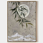 Muted Neutral Textured Moon Willow Mountain Oil Painting