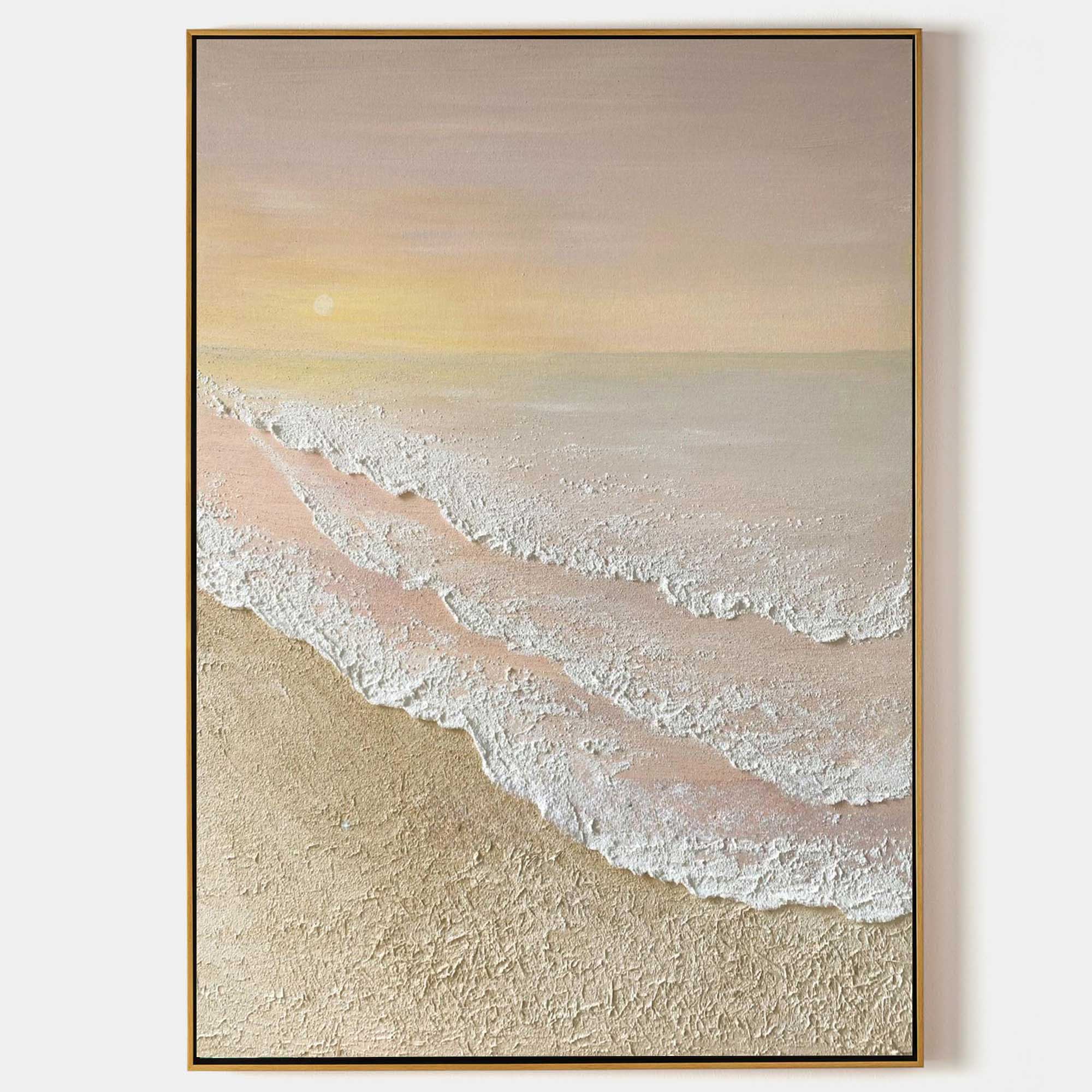 3D Textured Coastal Sunset Painting Minimalist Neutral Tone