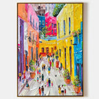 Vibrant Mediterranean Street Painting Impasto Textured