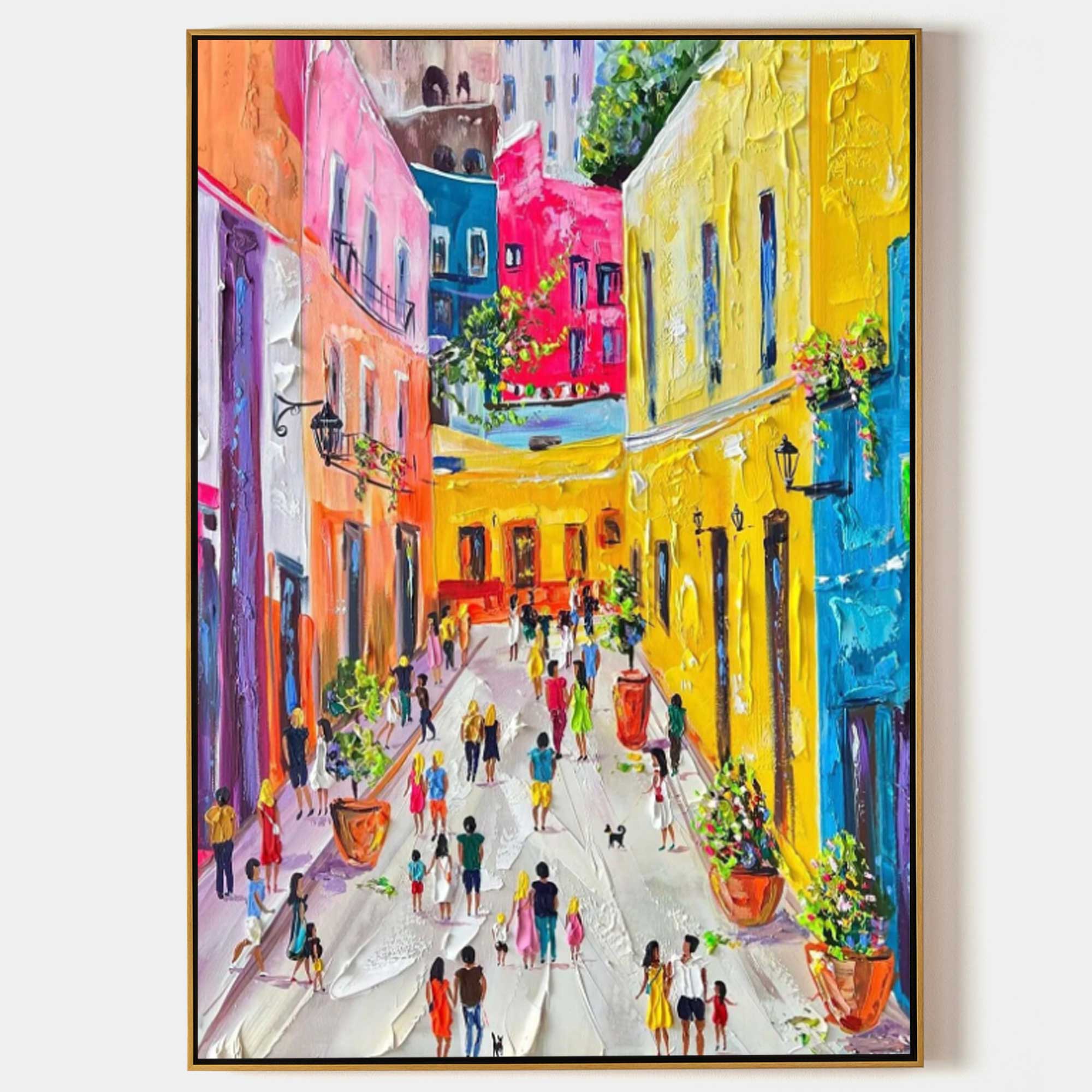 Vibrant Mediterranean Street Painting Impasto Textured