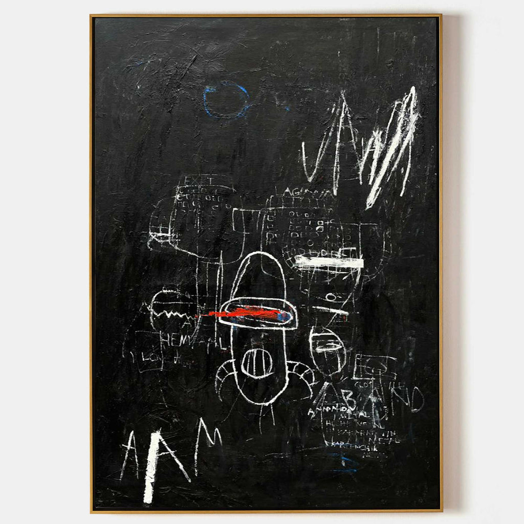 Basquiat Black Background Abstract Text Art Painting