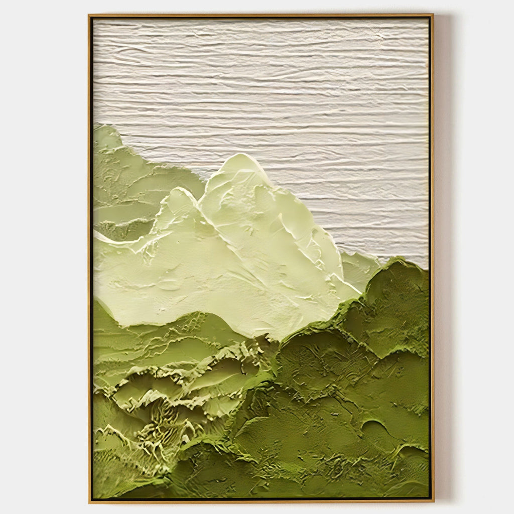 Soft Green Textured Mountain Landscape Wall Art