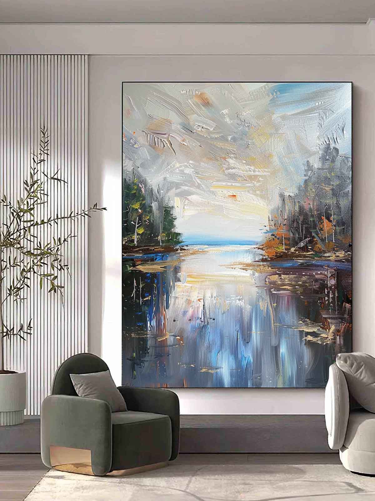 Impasto Lakescape Landscape Oil Painting