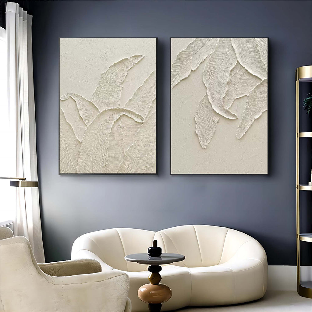 Wabi-Sabi Leaf Texture Relief Painting 2-Piece