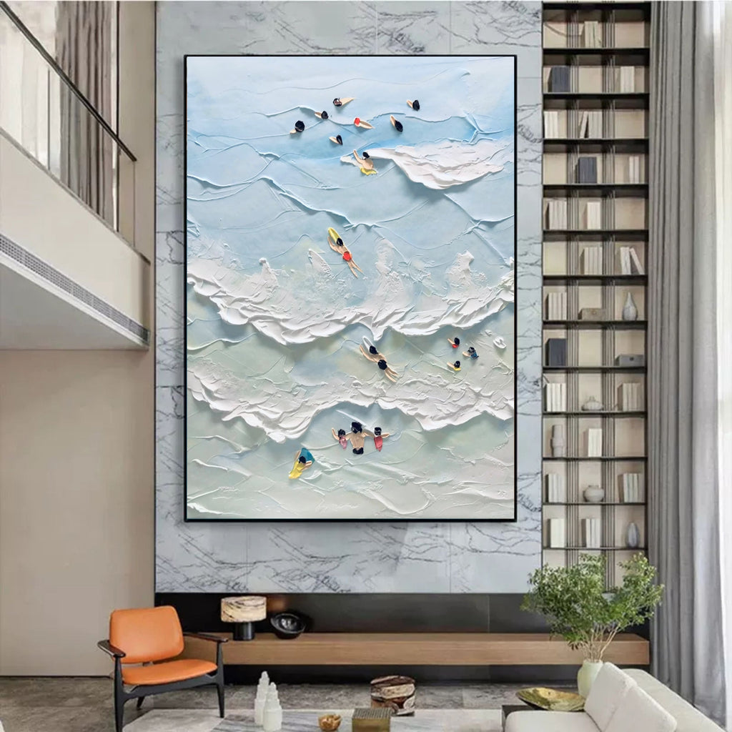 3D Textured Aerial Beach Painting Impasto Coastal