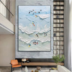 3D Textured Aerial Beach Painting Impasto Coastal