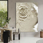 Wabi-Sabi 3D Textured Neutral Tone Rose Oil Painting