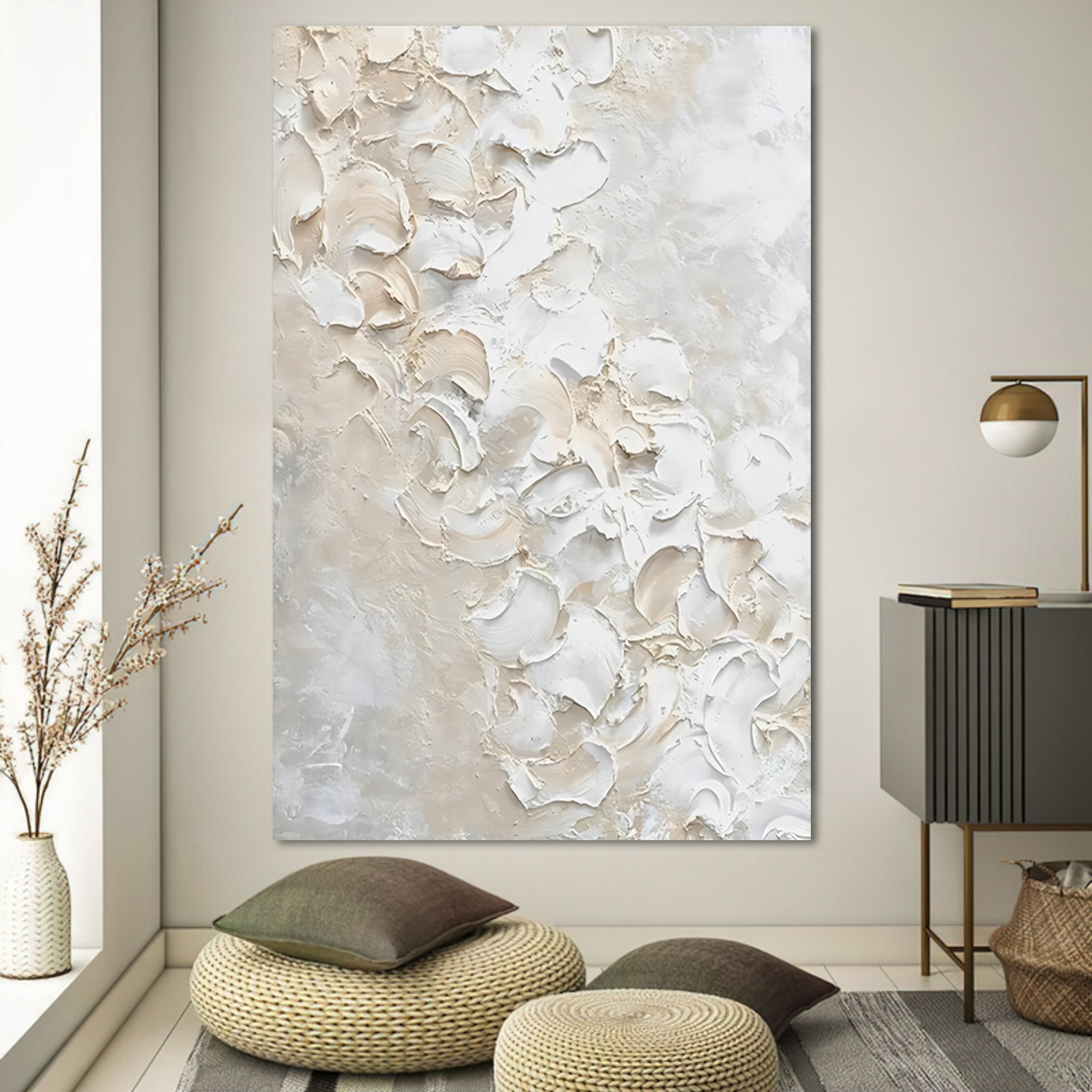 Minimalist 3D Textured White Beige Wall Art