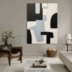 Minimalist White Grey Geometric Oil Painting