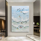 3D Textured Aerial Beach Painting Impasto Coastal