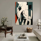 Dynamic Curved Oil Painting Textured Teal Black Red